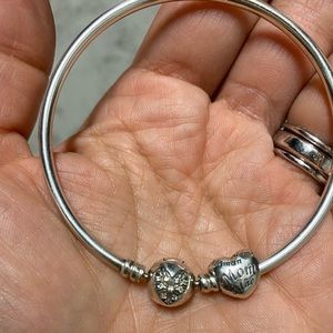 Pandora bangle with a Mom charm- 100% authentic- Never used, new